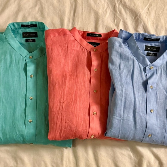 NWT Paul Fredrick 100% linen band collar classic fit XXL shirts Lot of 3 - Picture 1 of 16